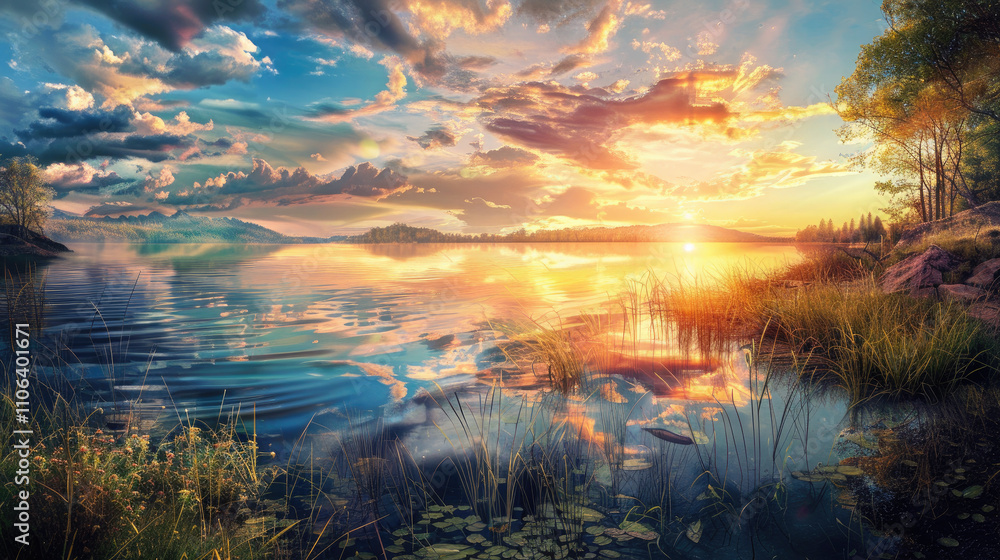 Obraz premium sunset over the lake