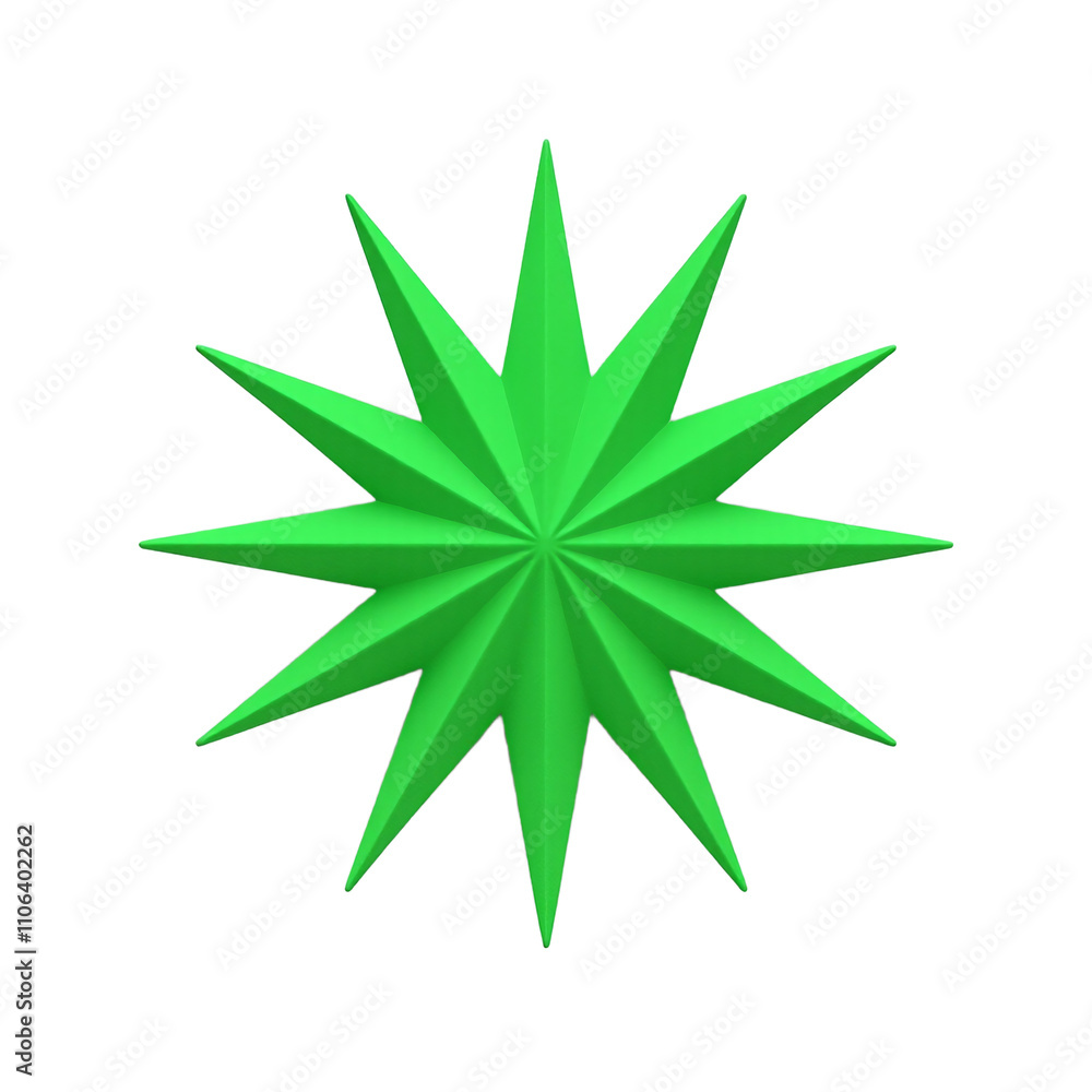 Vibrant green starburst with twelve sharp points on white Vibrant green starburst with twelve sharp points on white