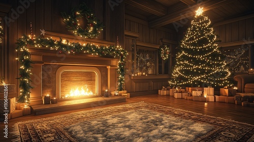 Wallpaper Mural Xmas interior with fireplace Torontodigital.ca