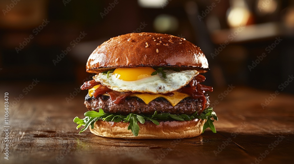 custom made wallpaper toronto digitalA delicious burger featuring a beef patty, cheese, bacon, and a fried egg on a toasted bun.
