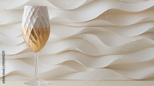 Unique origami wine glass combines delicate paper folds with a striking gold metal base to create an eye-catching centerpiece