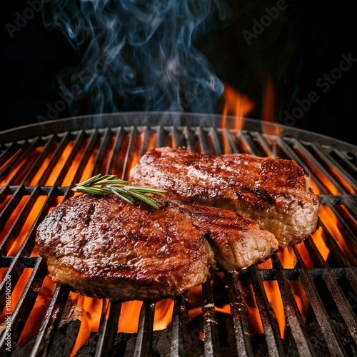 Obraz na płótnie grilled meat on the bbq grill w salonie