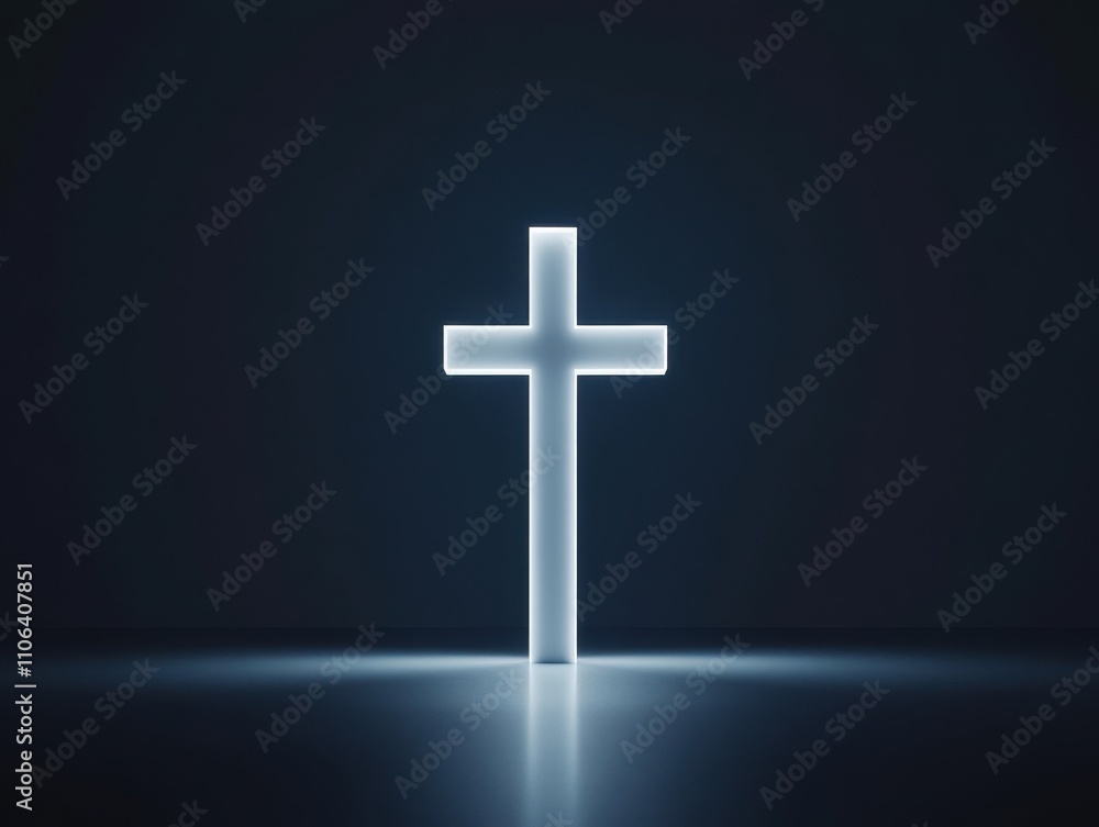 Illuminated Cross Standing in Dark Room Creating Spiritual and Contemplative Atmosphere Illuminated Cross Standing in Dark Room Creating Spiritual and Contemplative Atmosphere
