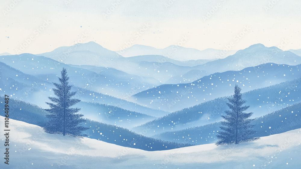 Obraz premium Winterliche Berglandschaft mit schneebedeckten Bäumen