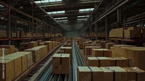 Automated Warehouse: Cardboard Boxes on Conveyors