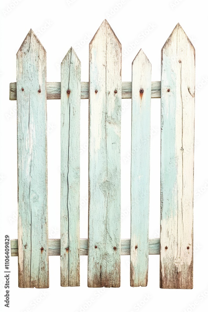 Fototapeta premium Weathered pale-green wooden fence section.