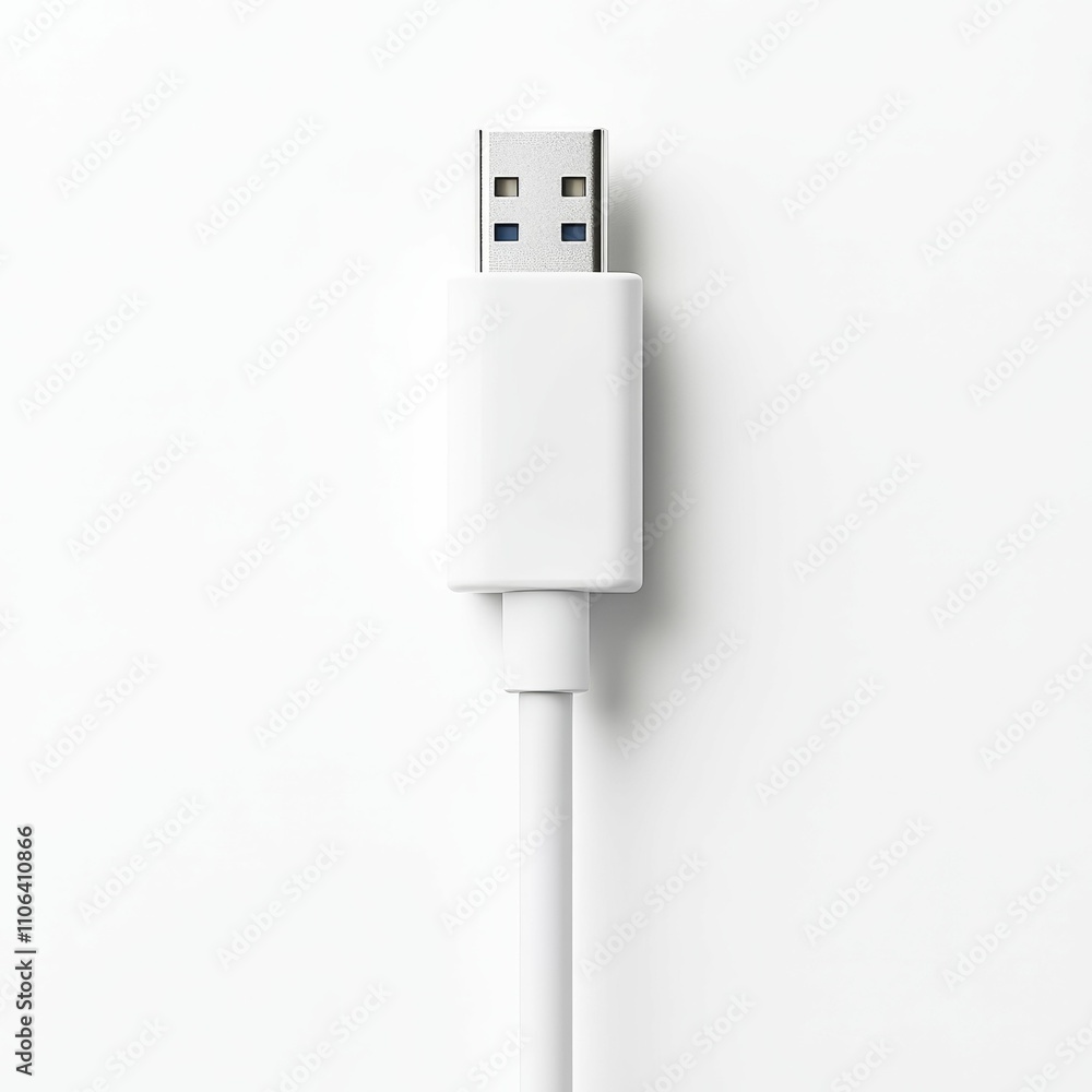 White cable with rectangular connector. White cable with rectangular connector.