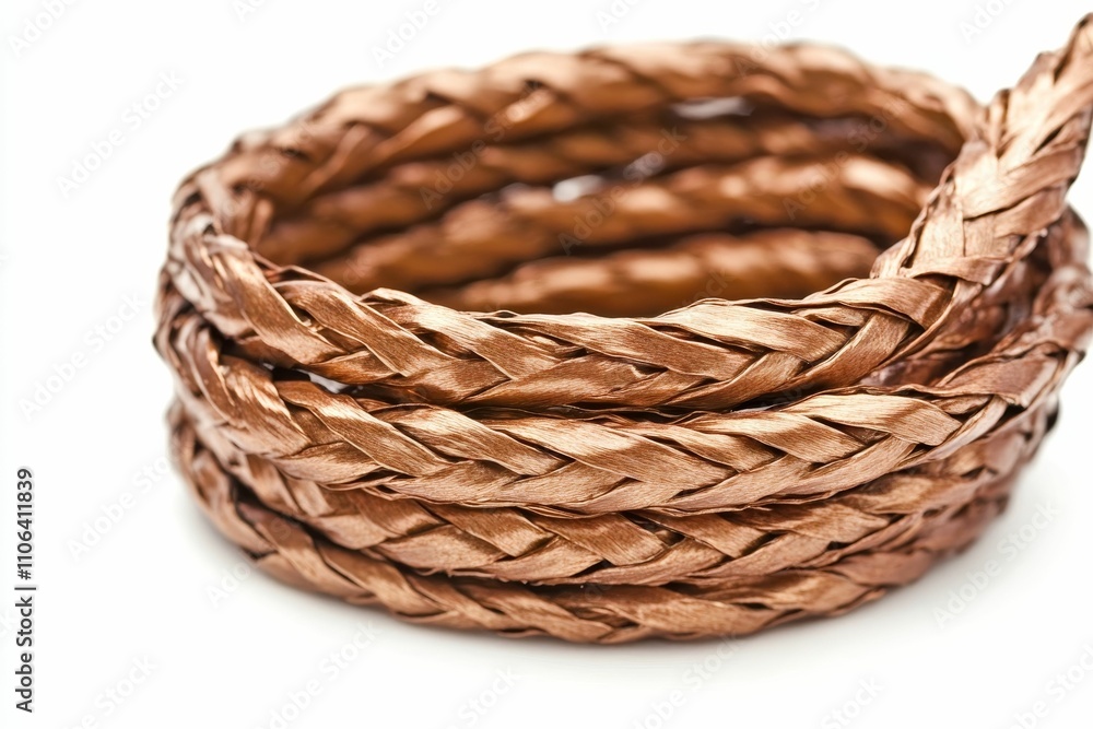 Obraz premium Bronze braided cord coiled on white.