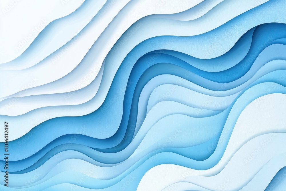 Fototapeta premium Abstract blue waves in layered style create a serene background, perfect for modern design projects, conveying calmness and fluidity.