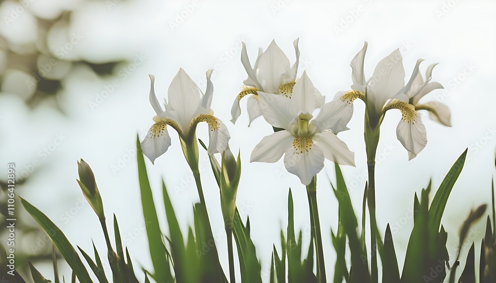 Elegant garden scene of white aquilegias Elegant garden scene of white aquilegias