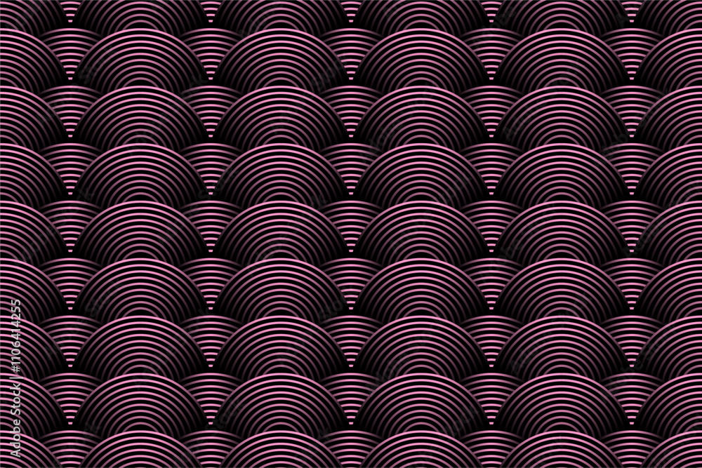 Fototapeta premium Abstract pink purple glowing geometric lines on a black background with shiny circular patterns. Ideal for technology-themed covers, posters, banners and websites.EPS 10
