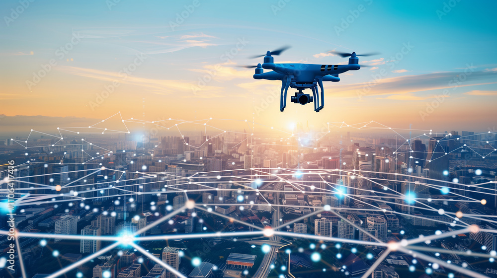 A drone hovers over a city, powered by 5G connectivity, enabling low-altitude economy growth through seamless, high-speed data exchange and smart urban networks. A drone hovers over a city, powered by 5G connectivity, enabling low-altitude economy growth through seamless, high-speed data exchange and smart urban networks.
