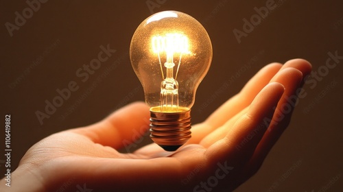 Illuminating Ideas: A Glowing Lightbulb Held Gently in a Hand