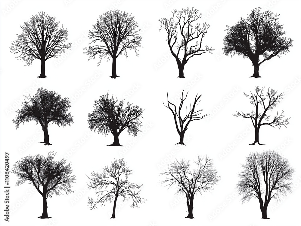 Verschiedene Baum-Silhouetten in minimalistischer Darstellung
Verschiedene Baum-Silhouetten in minimalistischer Darstellung