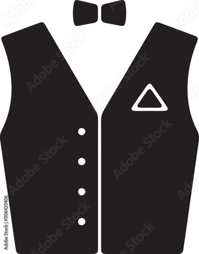 Illustration of a silhouette icon of a luxurious vest or waistcoat with a bow tie, symbolizing formal or upscale fashion