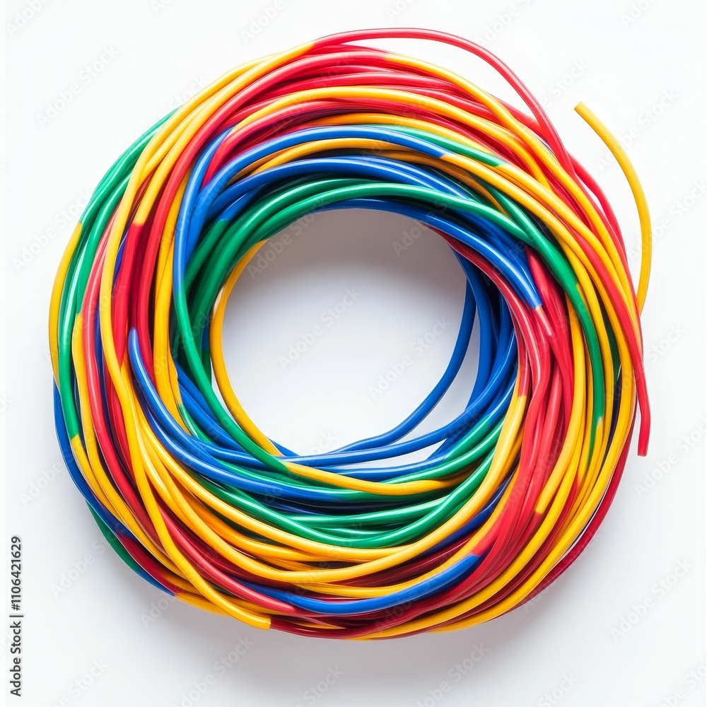 Colorful wires coiled in a circular shape. Colorful wires coiled in a circular shape.