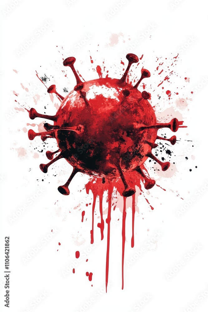 Red virus, splatter, drips; abstract art. Red virus, splatter, drips; abstract art.