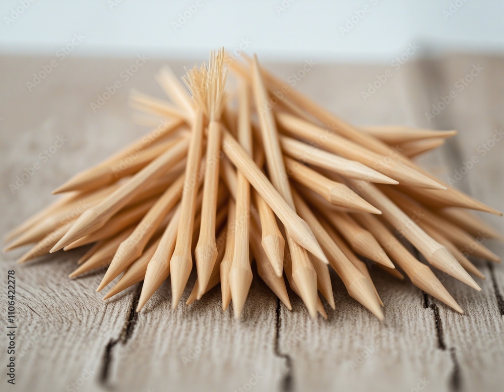 Close-up of Wooden Toothpicks on Textured Surface Close-up of Wooden Toothpicks on Textured Surface