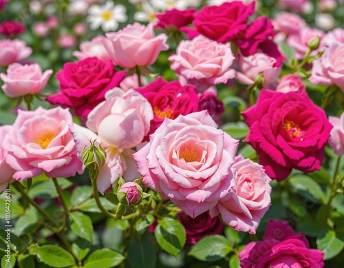 Vibrant Pink Roses in Full Bloom
