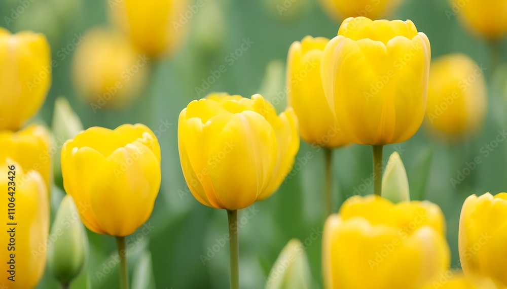 Vibrant Yellow Tulips Blooming in a Spring Garden Vibrant Yellow Tulips Blooming in a Spring Garden
