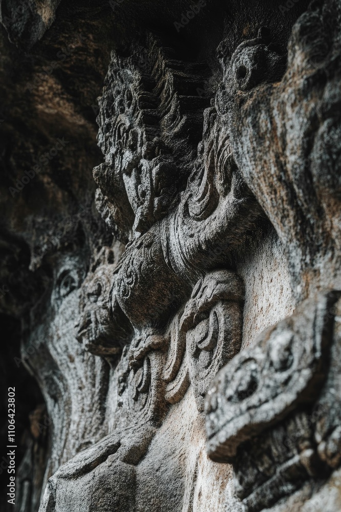 Stone carving, intricate detail, ancient figures, weathered surface. Stone carving, intricate detail, ancient figures, weathered surface.