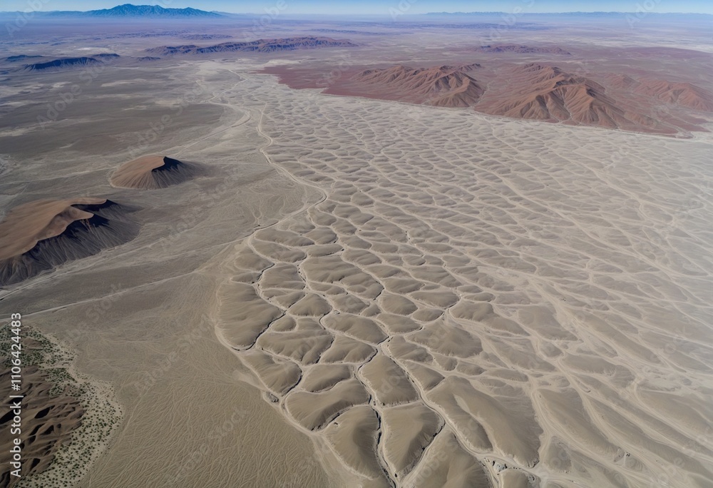 Expansive Aerial View of the Ugab River's Dry Bed Amidst Namibia's Barren Desert and the Majestic Brandberg Mountain Expansive Aerial View of the Ugab River's Dry Bed Amidst Namibia's Barren Desert and the Majestic Brandberg Mountain
