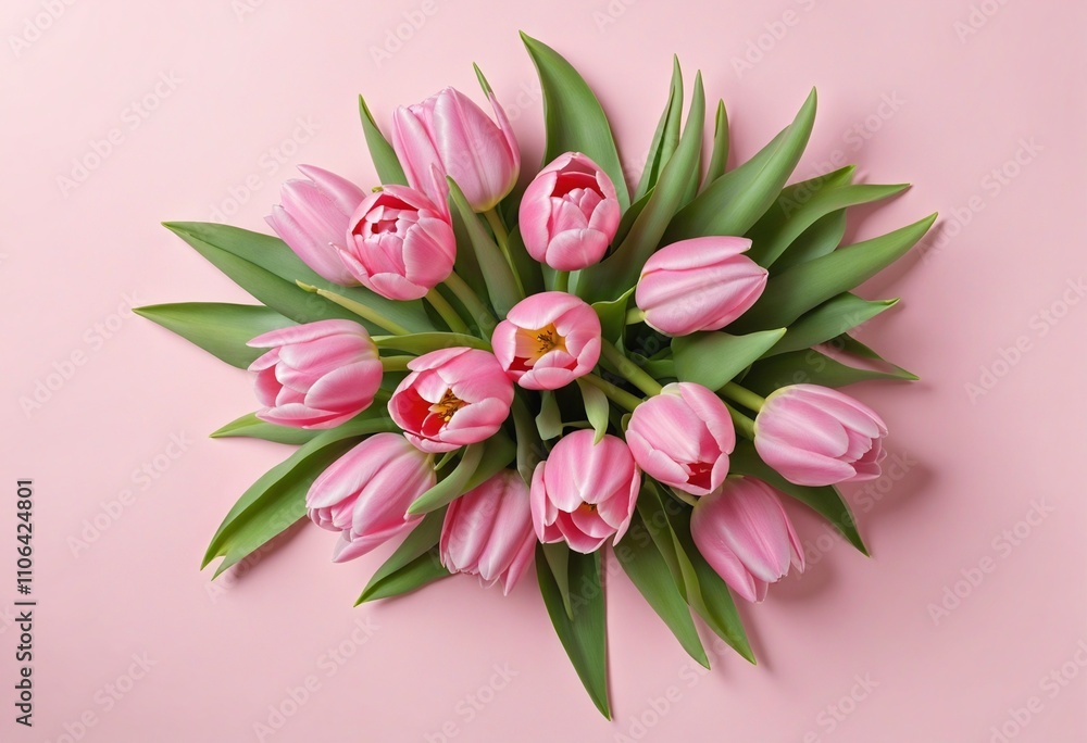 Obraz premium Charming Pink Tulip Bouquet on Soft Pastel Background - Perfect for Celebrations and Special Occasions