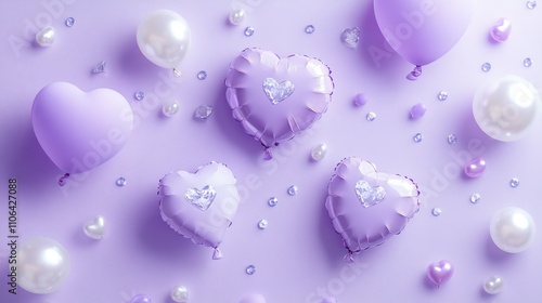 Soft lilac with tiny diamonds, heart-shaped stars, and pearl-like balloons scattered in the background. photo