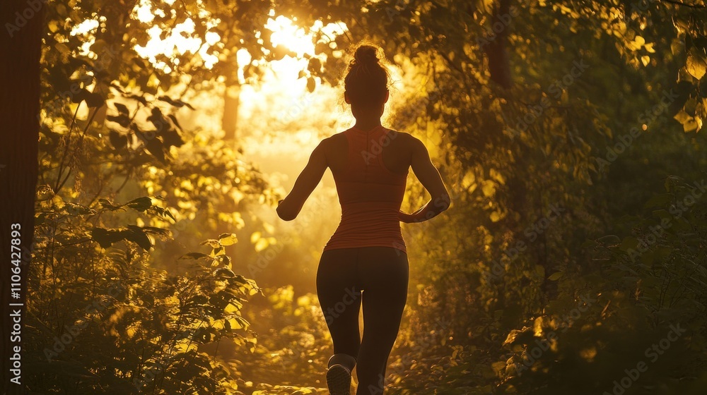 Silhouette of a Runner in the Golden Forest Silhouette of a Runner in the Golden Forest