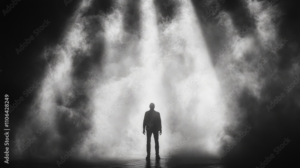 Mysterious Silhouette in Dramatic Fog and Light: An Artistic Exploration of the Unknown and Identity Mysterious Silhouette in Dramatic Fog and Light: An Artistic Exploration of the Unknown and Identity