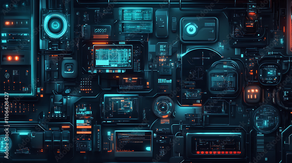 An image of a dark background with various technology concepts An image of a dark background with various technology concepts