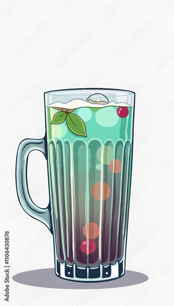 cartoonish glass mug filled with B and B