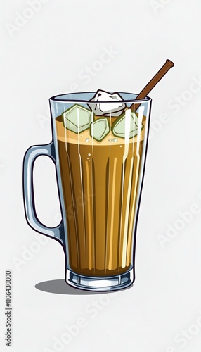 cartoonish glass mug filled with Rusty Nail