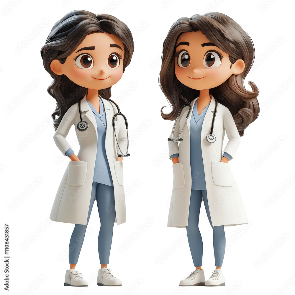 Fototapeta premium 3d cartoon character of woman doctor on transparent background PNG 