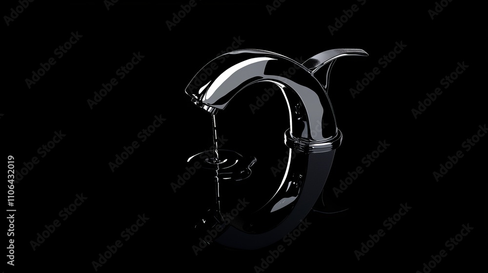 Sleek black faucet with water gently dripping against a dark background, creating a serene and elegant mood. Sleek black faucet with water gently dripping against a dark background, creating a serene and elegant mood.