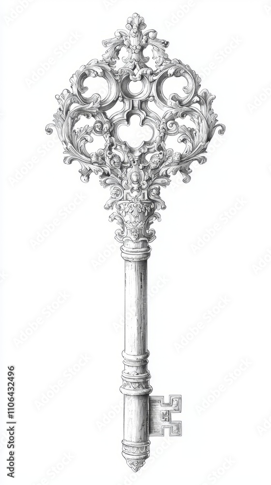 Symbolic Key to Sovereignty - Intricate Black and White Drawing on Aged Paper Symbolic Key to Sovereignty - Intricate Black and White Drawing on Aged Paper