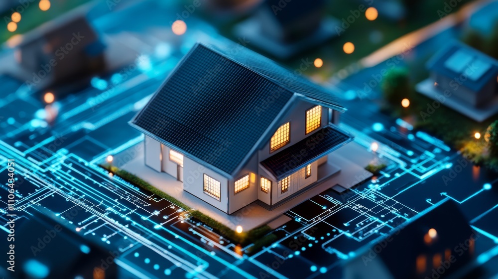 A futuristic representation of a house surrounded by digital lines, symbolizing AI's role in real estate. A futuristic representation of a house surrounded by digital lines, symbolizing AI's role in real estate.