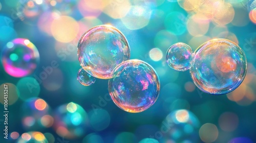 Shimmering Soap Bubbles Against a Vibrant Blue Background