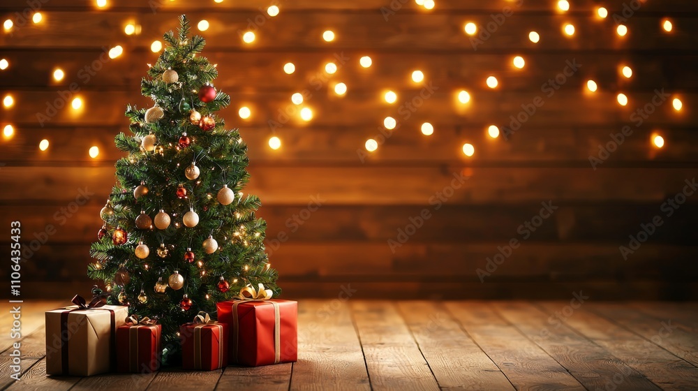 Elegant Christmas Tree Illuminated with Opulent Decorations and Soft Lights Elegant Christmas Tree Illuminated with Opulent Decorations and Soft Lights
