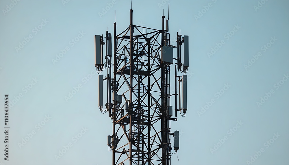 Modern communication tower rising into the sky, showcasing technological beauty Modern communication tower rising into the sky, showcasing technological beauty