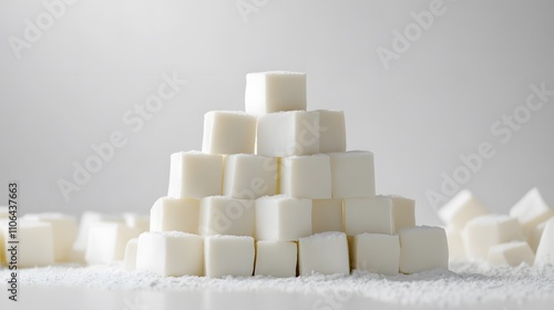 stack of tofu cubes isolated on white background