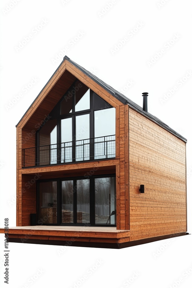 Modern wooden house, two stories, large windows. Modern wooden house, two stories, large windows.