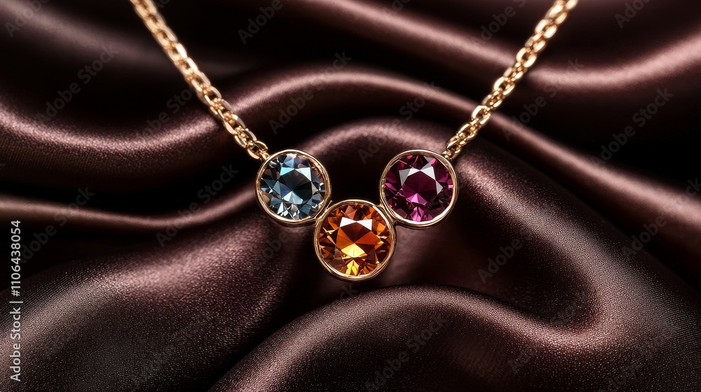 Luxury necklace with gemstones, silk background, high-end look Luxury necklace with gemstones, silk background, high-end look