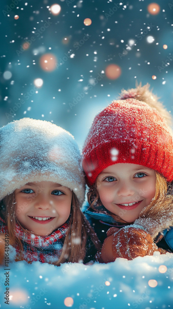 Children playing in the snow, enjoying a winter day outdoors Children playing in the snow, enjoying a winter day outdoors