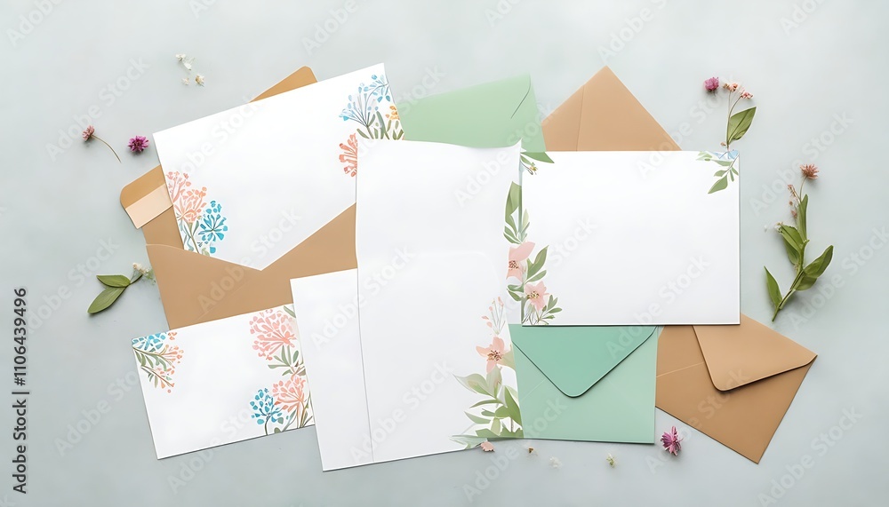 Hand-painted floral design on an envelope with a delicate and elegant palette. Hand-painted floral design on an envelope with a delicate and elegant palette.