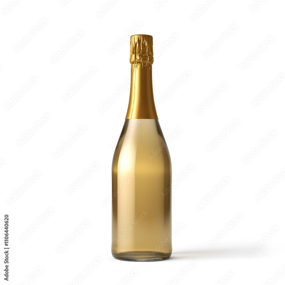 A champagne bottle with gold foil on a white background A champagne bottle with gold foil on a white background