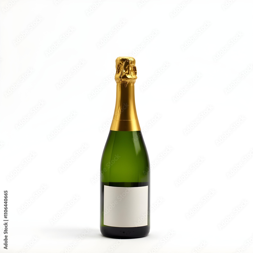 A champagne bottle with gold foil on a white background A champagne bottle with gold foil on a white background