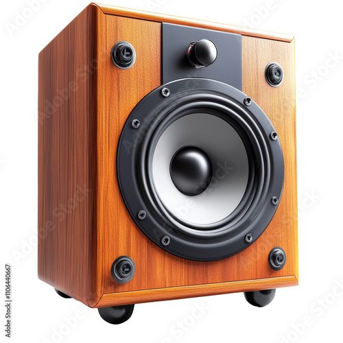 Wooden audio speaker isolated on transparent background PNG  photo