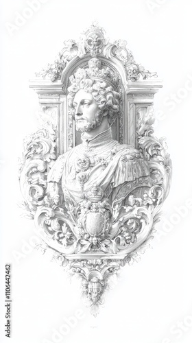 Regal Heritage: Classic Historical Portrait in Elegant Frame on Aged Paper for Sovereign Authority Depiction photo