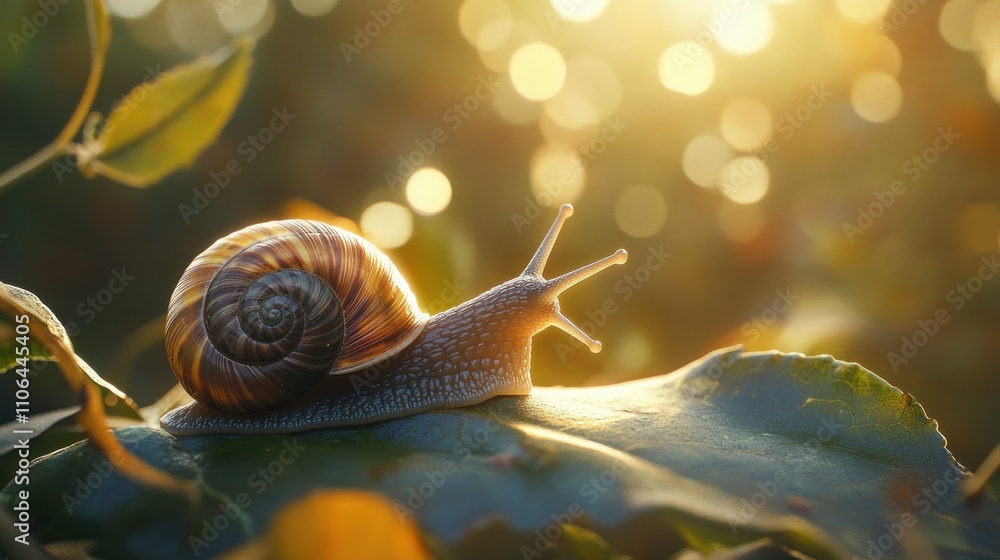 Snail on a Leaf in the Golden Sunlight Snail on a Leaf in the Golden Sunlight